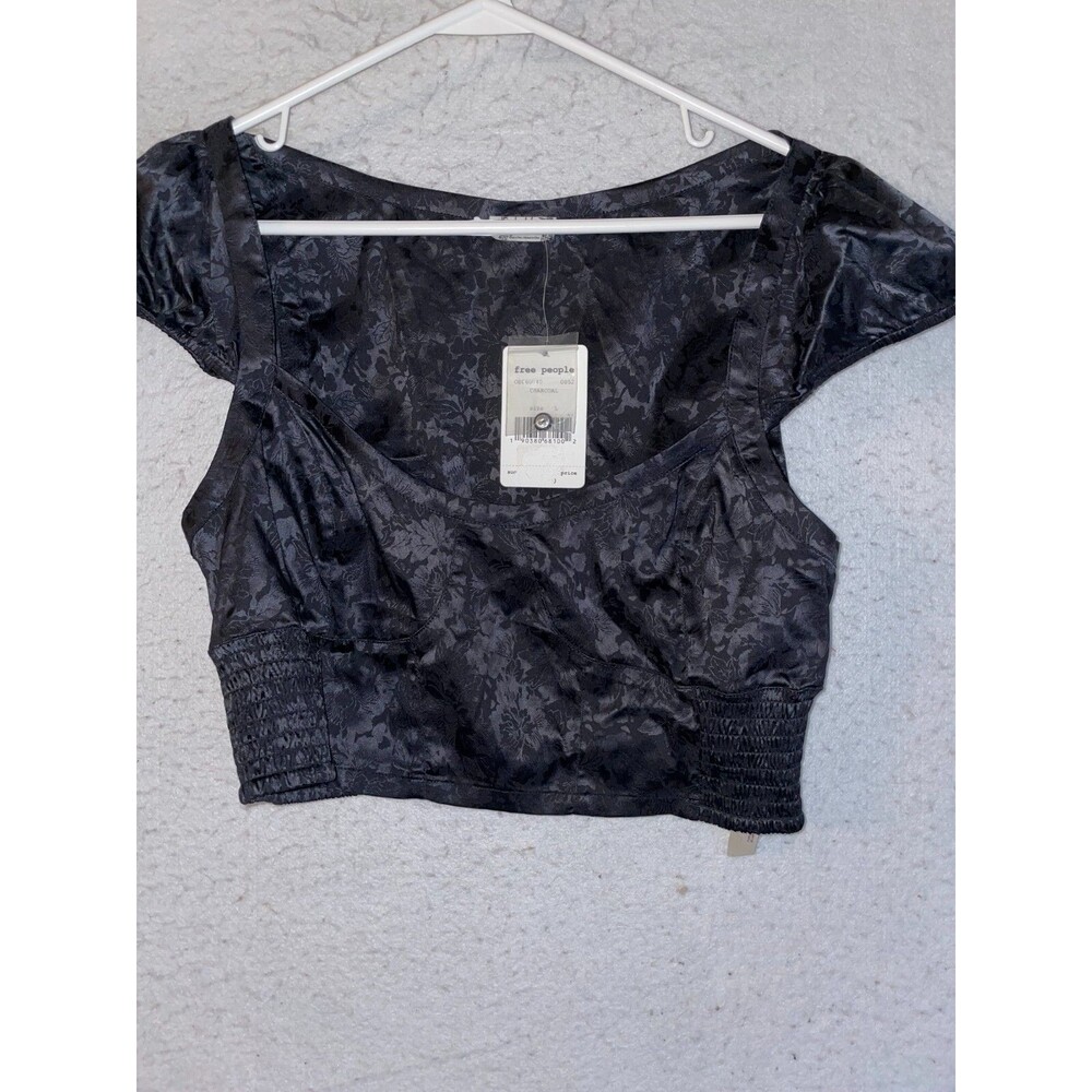 Free People Intimately Cap Sleeve Satin Cropped top Black L Women's